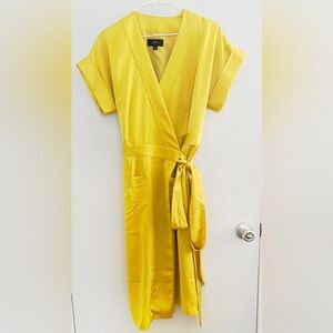 J.Crew Mustard Yellow Wrap Midi Dress Short Sleeve Tie Waist Size S